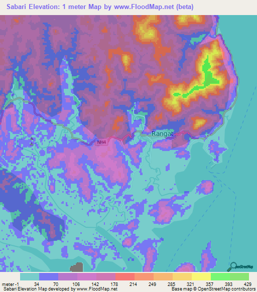 Sabari,India Elevation Map
