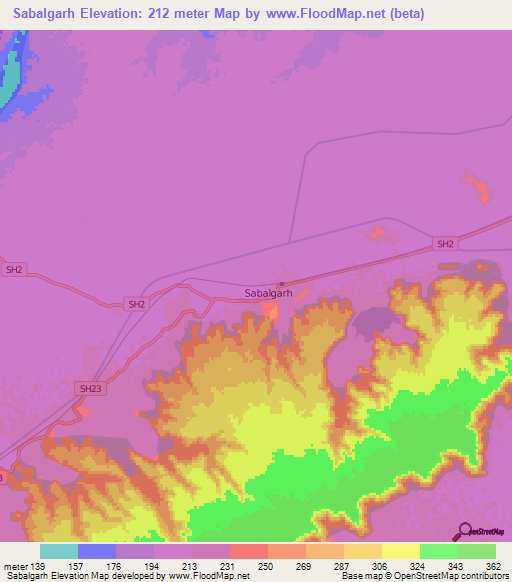 Sabalgarh,India Elevation Map