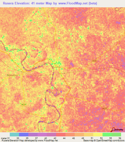 Rusera,India Elevation Map