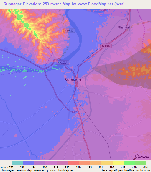 Rupnagar,India Elevation Map
