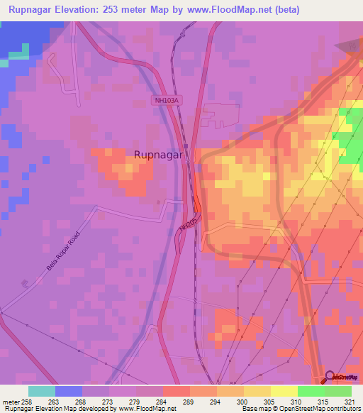 Rupnagar,India Elevation Map