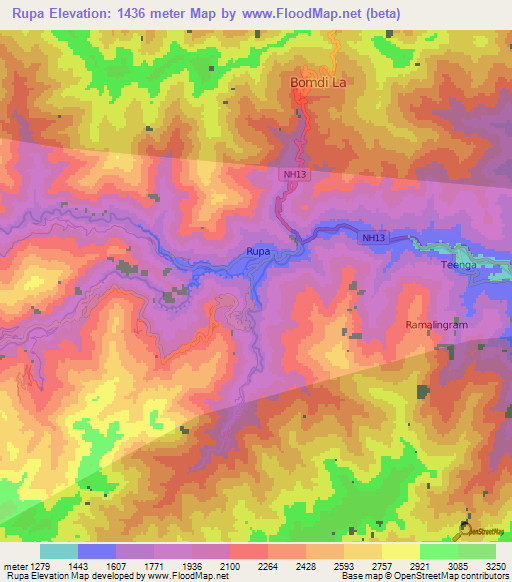 Rupa,India Elevation Map