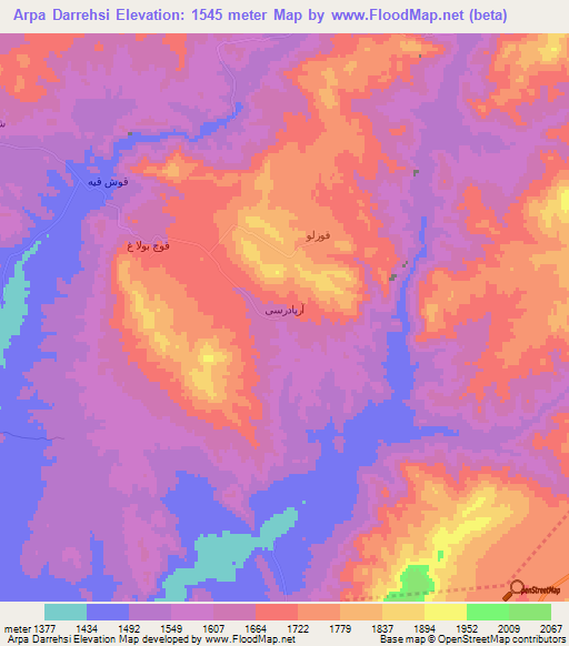 Arpa Darrehsi,Iran Elevation Map