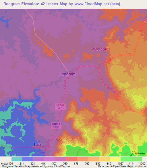 Rongram,India Elevation Map