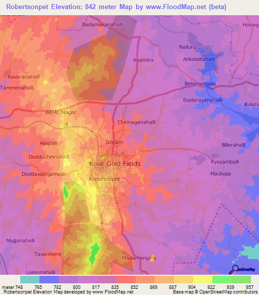 Robertsonpet,India Elevation Map
