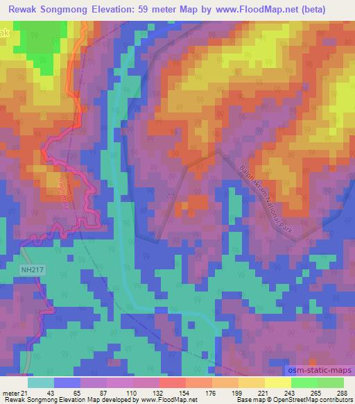 Rewak Songmong,India Elevation Map