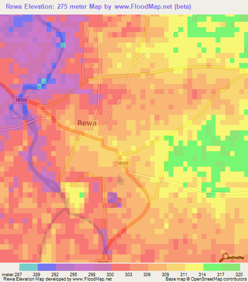Rewa,India Elevation Map
