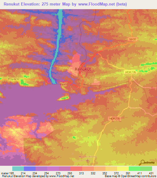 Renukut,India Elevation Map