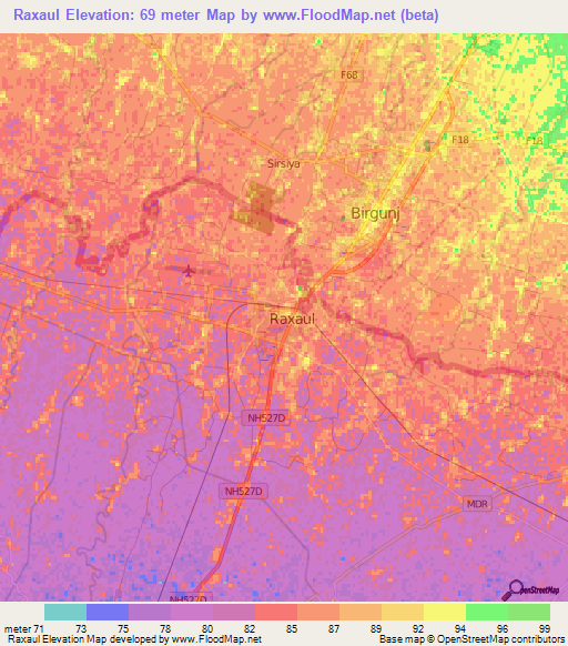 Raxaul,India Elevation Map