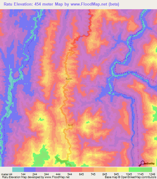Ratu,India Elevation Map