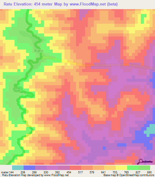 Ratu,India Elevation Map