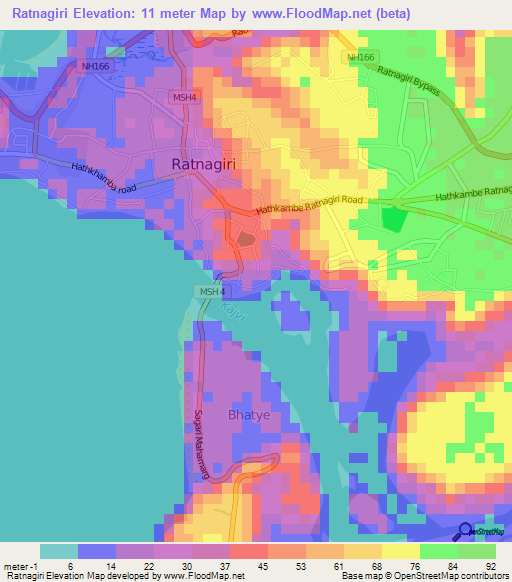 Ratnagiri,India Elevation Map
