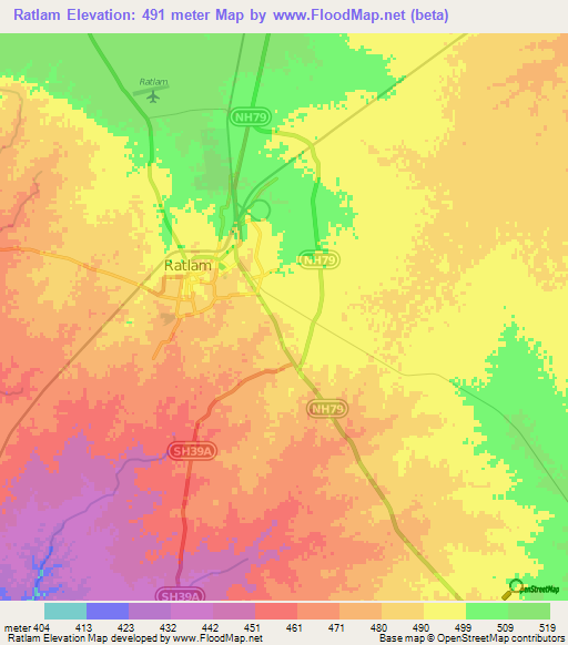 Ratlam,India Elevation Map