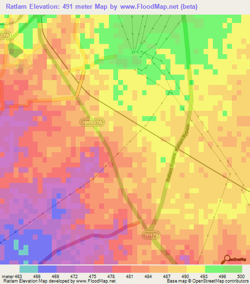 Ratlam,India Elevation Map