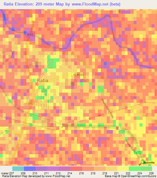 Ratia,India Elevation Map