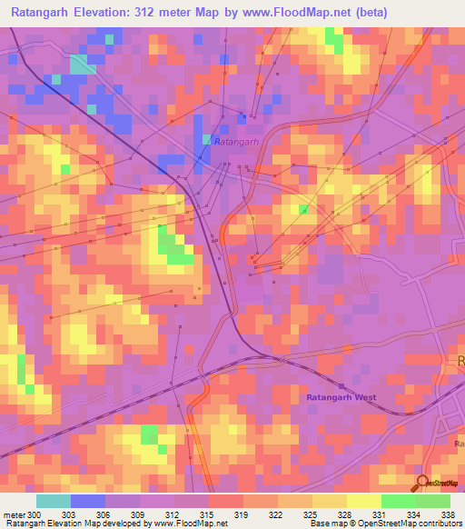 Ratangarh,India Elevation Map