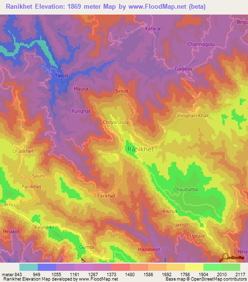 Ranikhet,India Elevation Map