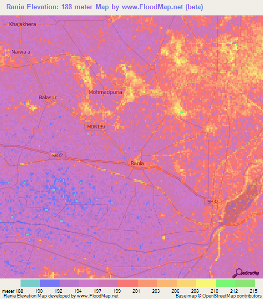 Rania,India Elevation Map