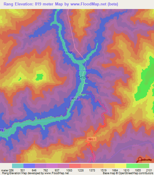 Rang,India Elevation Map