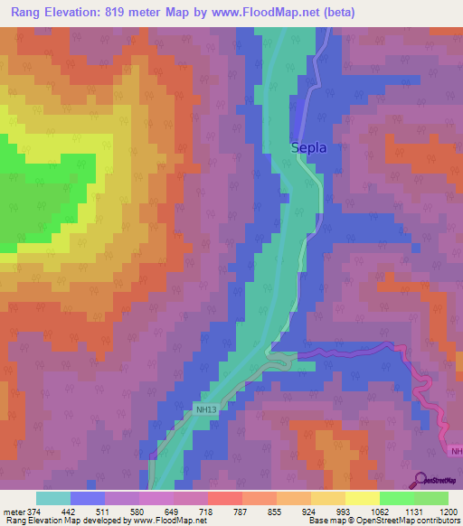 Rang,India Elevation Map