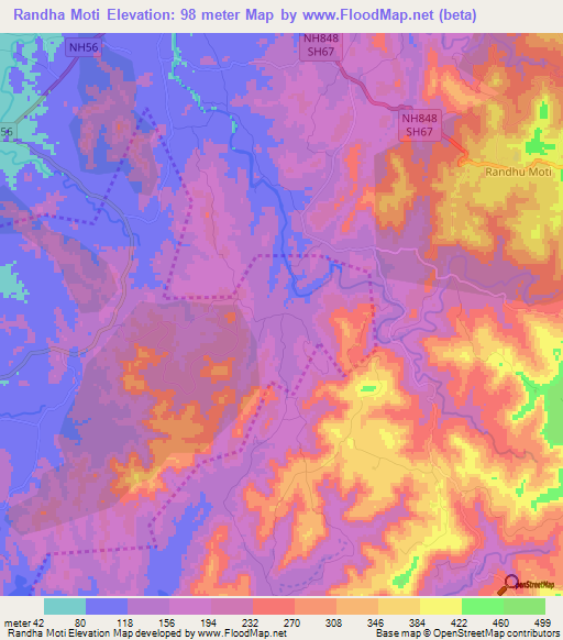 Randha Moti,India Elevation Map