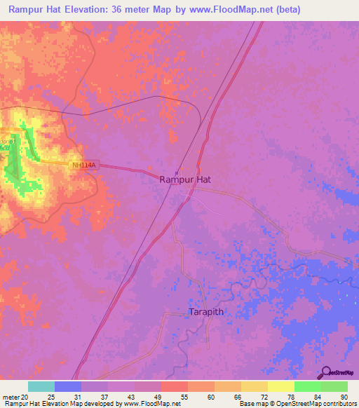 Rampur Hat,India Elevation Map