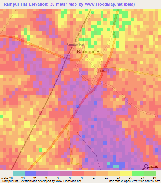 Rampur Hat,India Elevation Map