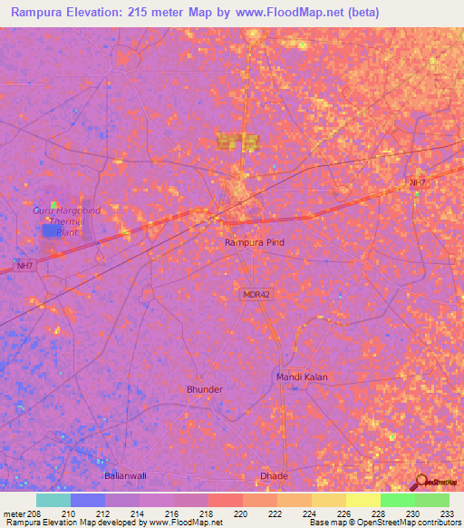 Rampura,India Elevation Map