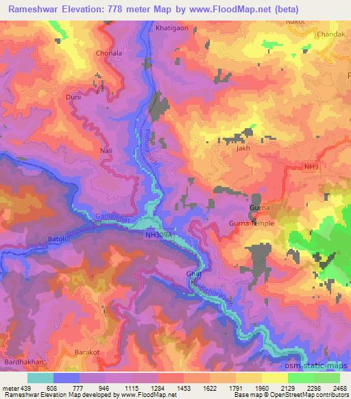 Rameshwar,India Elevation Map