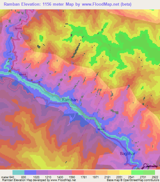 Ramban,India Elevation Map