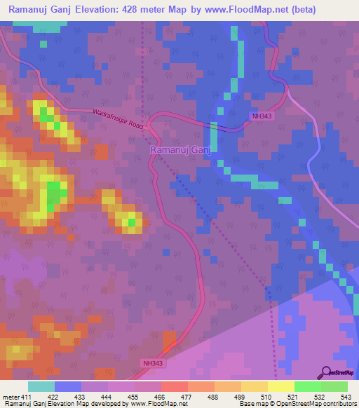 Ramanuj Ganj,India Elevation Map