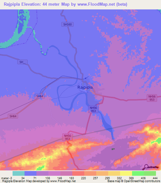Rajpipla,India Elevation Map