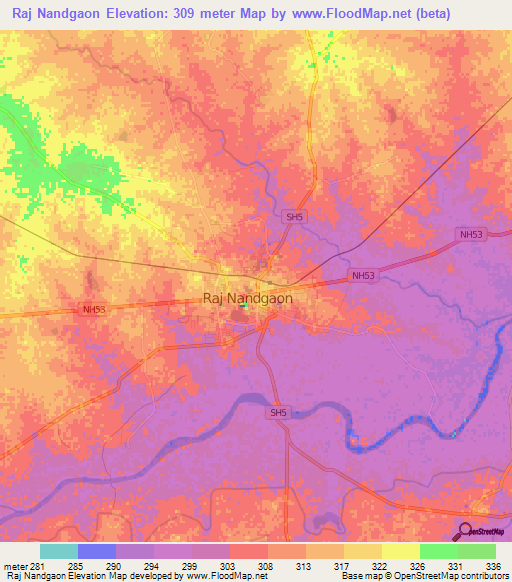 Raj Nandgaon,India Elevation Map