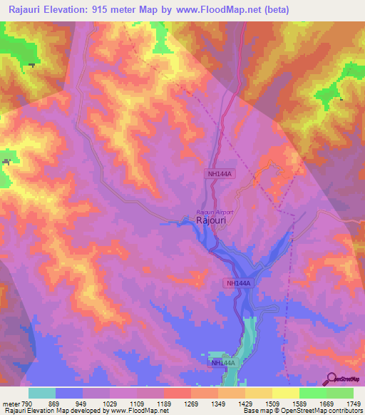 Rajauri,India Elevation Map