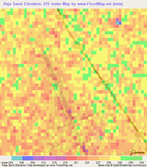 Raja Sansi,India Elevation Map