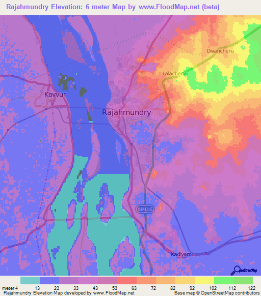 Rajahmundry,India Elevation Map