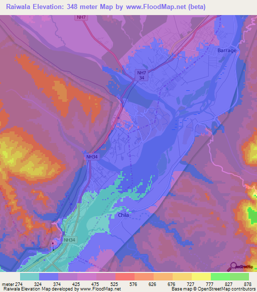 Raiwala,India Elevation Map