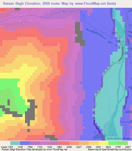 Raisan Bagh,India Elevation Map