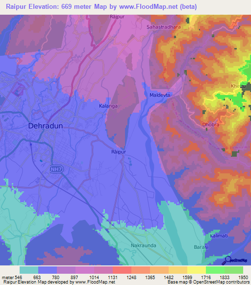 Raipur,India Elevation Map