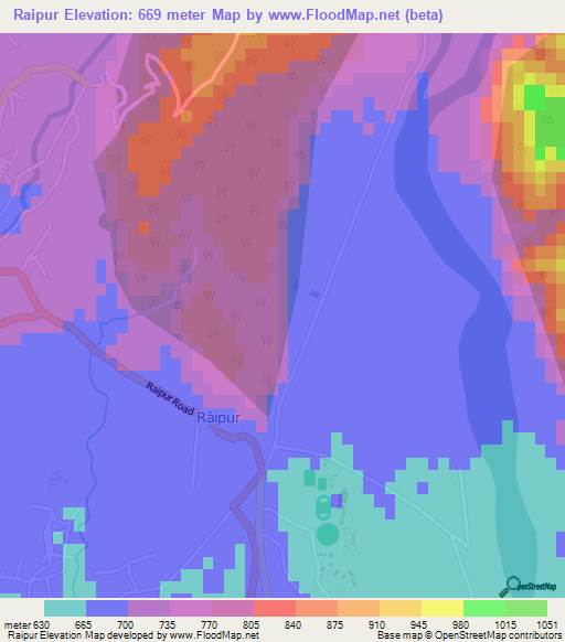 Raipur,India Elevation Map
