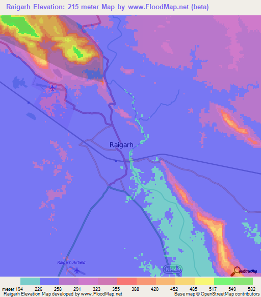 Raigarh,India Elevation Map
