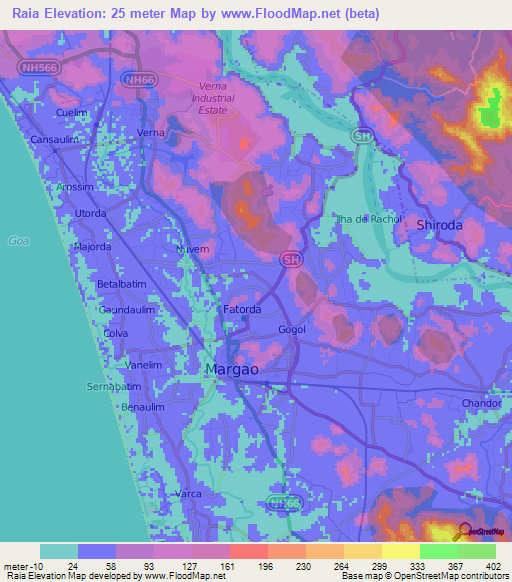 Raia,India Elevation Map