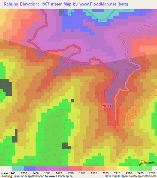 Rahung,India Elevation Map