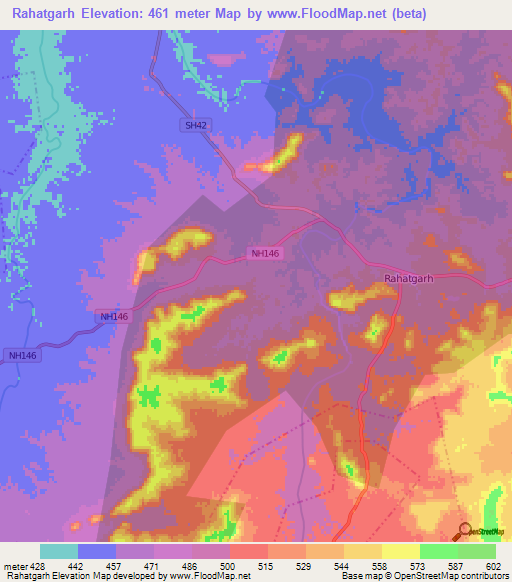 Rahatgarh,India Elevation Map