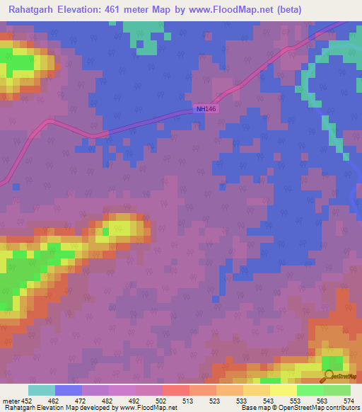 Rahatgarh,India Elevation Map