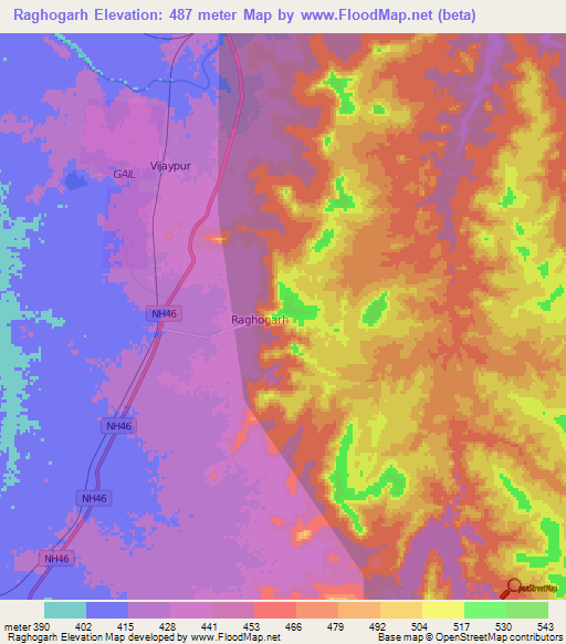 Raghogarh,India Elevation Map