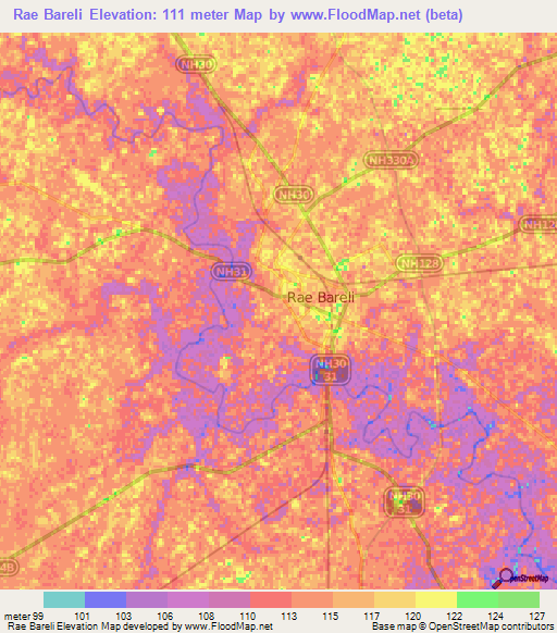 Rae Bareli,India Elevation Map