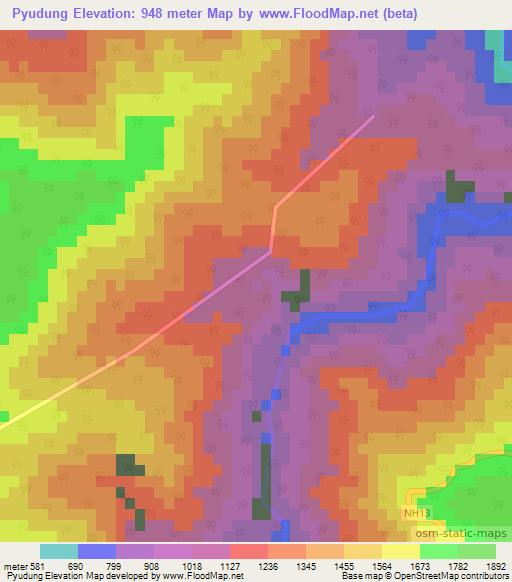 Pyudung,India Elevation Map