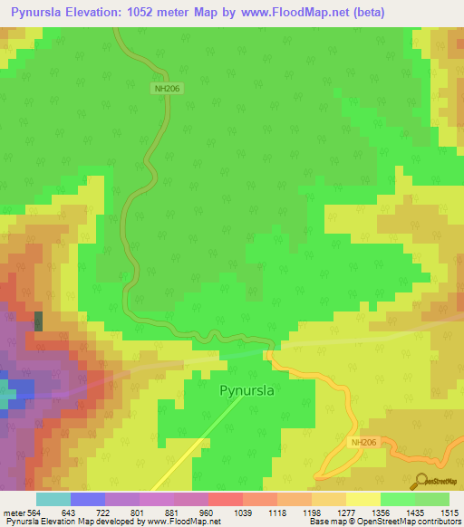 Pynursla,India Elevation Map