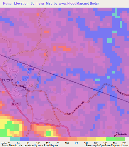 Puttur,India Elevation Map